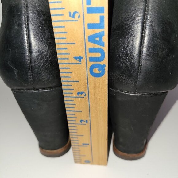 Biala Black Leather Wedge Ankle Boots Side Zip Ankle Buckle Bootie Women’s SZ 37 - Picture 6 of 13